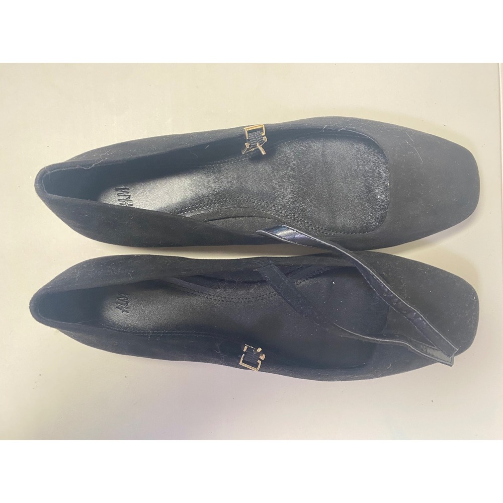 Black Square Toe Mary Jane Ballet Flats Buckle Strap Size 8